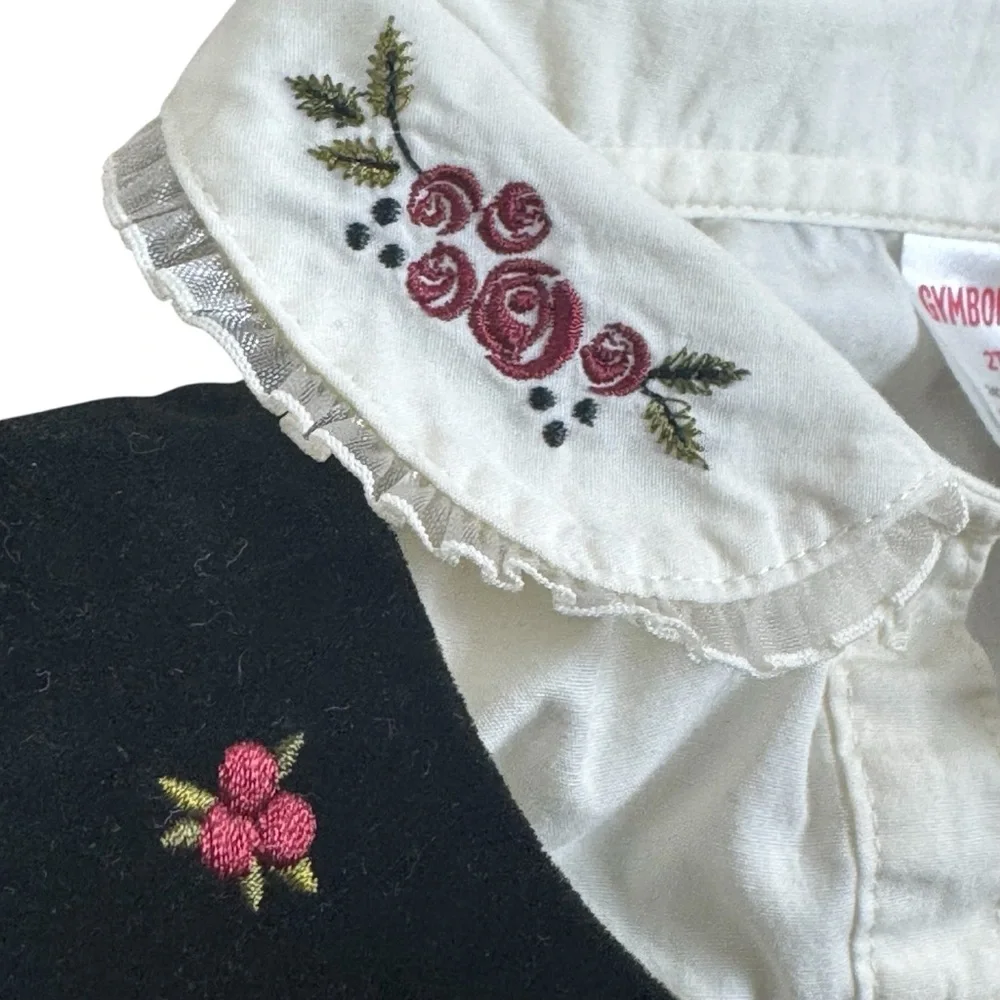 Gymboree Velour Black Embroidered Floral & Matching Long Sleeve Shirt Girls 3T